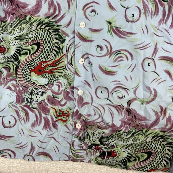 Y2K Claudio Nucci Trippy Flames Dragon AOP  Button Shirt Men Sz L Blue / Green - Picture 6 of 16